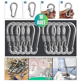 Resim 10 Adet Kilitli Vidalı Yaylı Karabina 5 Mm No Olta Deniz Tırmanma Kamp Ekipmanları Hamak Askı 