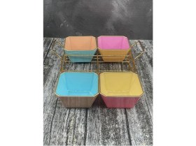 Resim Beta Moda Hub 4 Bölmeli Gold Standlı Cam Kahvaltılık Çerezlik Sunumluk Renkli 