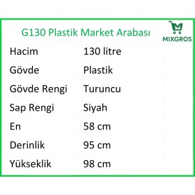 Resim G130 Plastik Market Alışveriş Arabası 130 Litre Turuncu 