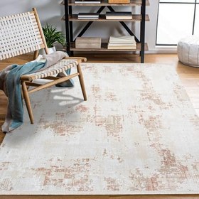 Resim Krem Soyut Modern Geometrik Etnik Eskitme Desenli Boho Makinada Yıkanabilir Hafif Hav Toz Vermez Leke Tutmaz Kaymaz Taban Dijital Makine Baskı Halı Oturma Odası Salon Yolluk Koridor Mutfak Halısı 
