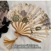 Resim Hightower Altın Rengi Vintage Çiçekli Katlanır Yelpaze - Püsküllü El Yapımı Türk Aksesuarı 