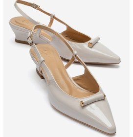 Resim Luvishoes Rhea Ekru Rugan Tokalı Mini Dolgu Kadın Topuklu Ayakkabı 
