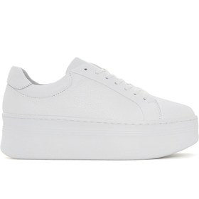 Resim Derimod Kadın Beyaz Bağcıklı Kalın Tabanlı Deri Sneaker 25SFD371618 