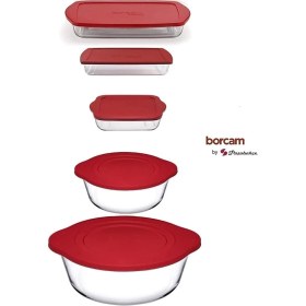 Resim Paşabahçe Borcam Kapaklı 5 Prç Çeyiz Seti 59001-59123-59006-59124-59854 Kırmızı Kapaklı 5parça Borcam 