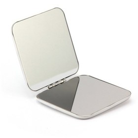 Resim Zarif Tasarım Katlanır Mini Makyaj Aynası - Büyüteçli Metal Ayna Çanta Boy Parlak Gümüş Renk Metalik 