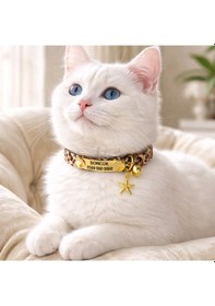 Resim Sabit Künyeli İsimli Kedi Tasması, Güvenlik Kilitli Kedi Tasması, İsimli Kedi Tasması Zımbalı Model 