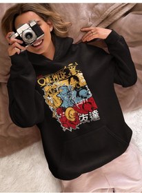 Resim Sevbano Monkey D. Luffy Ace Sabo Baskılı Unisex Oversize One Piece Anime Siyah 