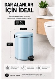Resim Pedallı Çöp Kovası 3 Litre İç Kovalı Kapaklı Banyo Çöp Kutusu Bebek Mavisi - Elit 7003 Mavi 