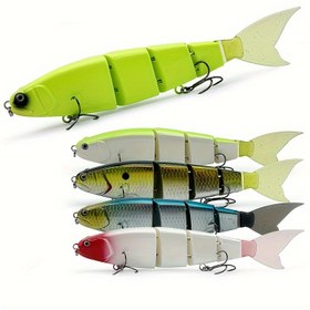 Resim 1 Adet Büyük Çok Parçalı Yumuşak Kuyruklu Sert Olta - 4 Parça Ağır Hizmet Tipi Balık Oltası, 53g Ağırlık & 18cm Uzunluk, Gerçekçi Yuvarlanma Etkisi ile Levrek, Alabalık, Turna, Somon için Ideal Derin Deniz, Nehirler ve Göllerde kullanım üzere Dayanıklı Plastik Konstrüksiyon (Yeşil, Beyaz, Mavi, Siyah/Kırmızı) uzun mesafe atışlarına uygundur. Geniş balık çeşitleri ile farklı av stilleri sunar 