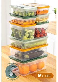 Resim Vienev 9'lu Hava Kanallı Sebze Ve Meyve Saklama Kabı 4x 1,15 Lt 2x 2,35 Lt 1x 2,5-3,8-5 Lt Renkli Çok Renkli 