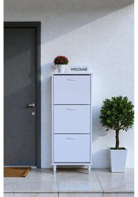 Resim Eliusta Nefes Ayaklı 52 Cm Ayakkabılık Kapı Önü/antre 3 Düşer Kapaklı Beyaz 52x127x26 Cm Ayakkabılık Beyaz 