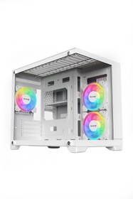 Resim Nova Beyaz 3 Rgb Fanlı Temperli Cam Panel Boş m-ATX Gaming Oyuncu Bilgisayar Kasası 