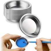 Resim 24 adet (12 renk paleti + 12 fırça), paslanmaz çelik boya paleti seti, dairesel karıştırma tepsisi, sanatçılar için uygun, dayanıklı metal sanat malzemeleri, DIY sanat el sanatları için uygun 