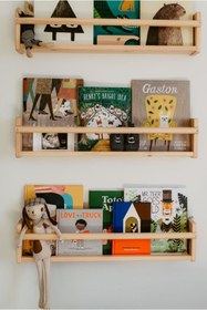 Resim dekomar Doğal Renk Montessori Çocuk Odası Duvar Rafı Ahşap Raf Tek Adet 