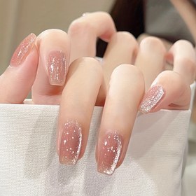 Resim 24 Adet Orta-Uzun Kare Pembe Fransız Glitter Moda Tam Kapsama Giyilebilir Sahte Tırnak Uçları + Jöle Yapıştırıcı & Tırnak Törpüsü Seti Kadınlar için Parti Dansı Çeşitli Etkinlikler 