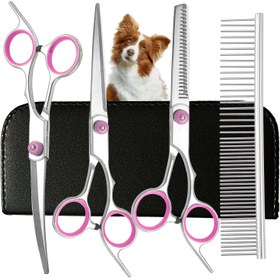 Resim Pet Makas Köpek Bakım Makası Seti 5'li Güzellik Eğimli Makaslar ve Güzellik Taraklı Pet Bakım Makaları, Köpekler ve Kediler için Uygun 