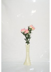 Resim 40 Cm Krem Rengi İşlemeli Vazo Pembe Gül 