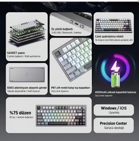 Resim Philips EVNIA SPK8618 Mekanik RGB 81 Tuş USB Bluetooth 2.4 G Kablosuz Oyuncu Klavyesi 