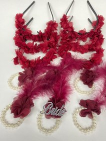 Resim Limelia Bordo Lazer Çiçekli 6 Adet Nedime Tacı ve Hediyelik Çocuk Tacı 6 Adet 