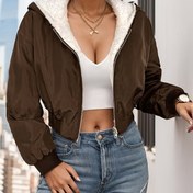 Resim Kadınlar için Rahat Çift Taraflı Ceket - Şık Kahverengi Kapüşonlu Dış Giyim Kontrast Kenarlı, Uzun Kollu ve Kaburga Manşetli - Polyester, Makinede Yıkanabilir 