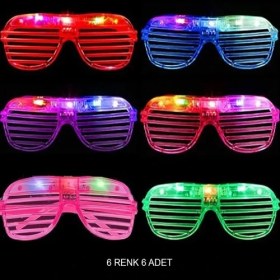 Resim Just Cheap Store Işıklı Panjur Şeritli LED Parti Gözlüğü 6 Renk 6’lı Set 