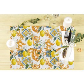 Resim Limon Tasarımlı Amerikan Servis 4'lü Set Çok Renkli 