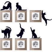 Resim 6'lı Priz Kedi Özel Yeni Sticker Set Siyah Etiket Duvar Özel Yeni Sticker 
