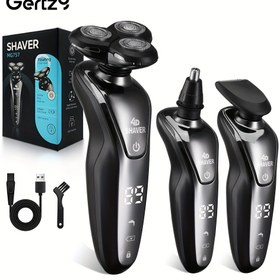 Resim GERTZY 3'ü 1 Arada Erkek Elektrikli Tıraş Makinesi - USB Şarj Edilebilir Taşınabilir Jilet, Burun Kılı Düzeltici ve 3D Yüzen Bıçaklar ile Dijital Ekran 