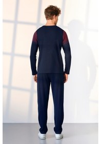 Resim Doreanse Erkek Lacivert Bordo Detaylı T-shirt Pijama Takımı 25k4535-standart Lacivert - Bordo 