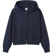 Resim Edwardest 2025 Kadın Sonbahar Ve Kış Yeni Ağır 350g Kısa Fermuarlı Kapüşonlu Sweatshirt Koyu Mavi 