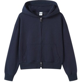 Resim Edwardest 2025 Kadın Sonbahar Ve Kış Yeni Ağır 350g Kısa Fermuarlı Kapüşonlu Sweatshirt Koyu Mavi 