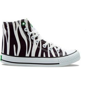 Resim Benetton Leopar Desenli Siyah Beyaz Keten Yazlık Kadın Spor Ayakkabı Günlük Sneaker 