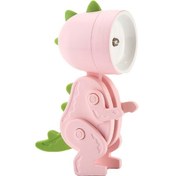 Resim Fosenze Renkli Kuşaklı Led Minyatür Gece Lambası - Kartun Dinozor Desenli, 3 Adet Lr41 Pil Dahil, 2w, 9.8x5.1cm Pembe 