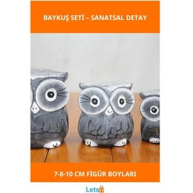 Resim Doğal Ahşap 3'lü Baykuş Figürü Seti 7cm, 8cm, 10cm 1 Adet 