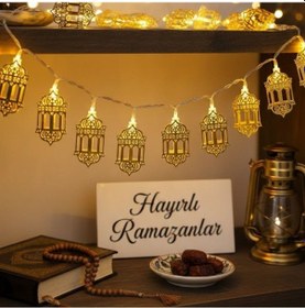 Resim 10 Adet Sarkıtlı Ramazan Fenerli Led Işık - Pilli 2 Metre Ramazan Süsü, İslami Dekorasyon, Ev Ve Mekanlar İçin Dekoratif Ortam Aydınlatması 5131 Düz 