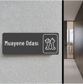 Resim zafrakreklam Ofis Oda Kapı İsimliği Yönlendirme Tabelası 26X10cm ( MUAYENE ODASI ) antrasit & beyaz 