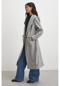 Resim Never More Kuşaklı Kaşe Kaban Gri Gri 