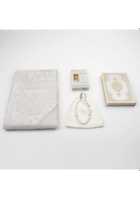 Resim Takke + Esans + Tesbih + Seccade + Kuran Hediye Seti Çanta Boy, Gri 