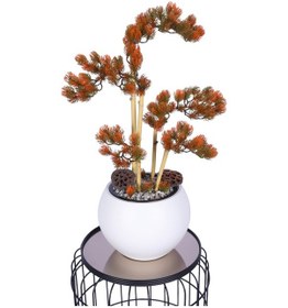 Resim Yapay Çiçek Sitesi Beyaz Küre Saksıda Modern Minimal Tasarım Yapay Bonsai Ağacı Turuncu 65 Cm Turuncu 