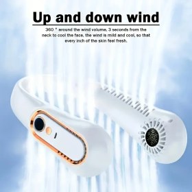 Resim 1 Adet Kablosuz Asılabilir Boyun Fanı - 360° Hava Akışı, 3 Hız Ayarlı LED Ekran, 5 Kademeli Ayar, 18650 Pil, 3 Renk Seçeneği ile Taşınabilir Soğutucu, Ofis ve Seyahat için Soğutma Aracı, Modern Soğutma Cihazı, Uzun Ömürlü Pil 