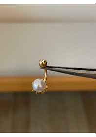 Resim 316 L Cerrahi Çelik Pençe Modeli Detaylı İncili Zirkon Taşlı Göbek Piercingi Altın 