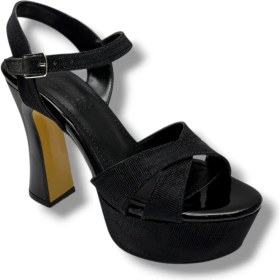 Resim Defne 788-26 Simli Saten Çapraz Bant 30MM Platform Topuk Kadın SANDALET(12CM) 