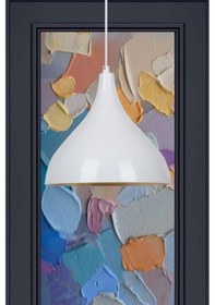 Resim Uzun Beyaz Tekli Sarkıt Avize Salon Mutfak Cafe Restoran Lamba Çocuk Oda Avizeleri Modelleri Beyaz 