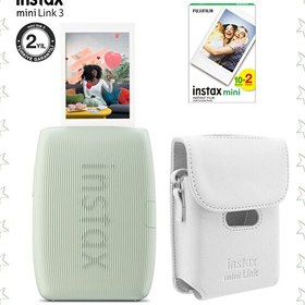 Resim Fujifilm Instax Mini Link 3 Yeşil Akıllı Telefon Yazıcısı Beyaz Çanta ve 20'li Mini Film 