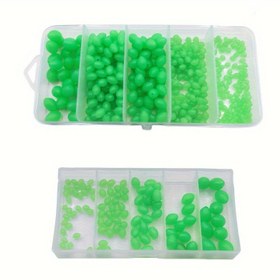 Resim Parlak Yeşil Oval Balıkçılık Boncukları - Tatlısu & Tuzlu Su Balıkçılığı için Premium Anti-Çarpışma Yumuşak Plastik Dişli - Saklama Kutusu ile Yüksek Kaliteli Yemler, Yem Organizasyonu | Şeffaf Kapak | Dayanıklı Plastik Boncuklar, Balıkçılık Yemi 