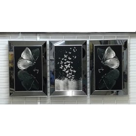 Resim Ayna Çerçeveli Kelebekler Kanvas Tablo Seti 