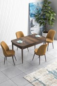 Resim Canisa Concept Han Serisi 70x114, Açılabilir Mdf Mutfak Masa Takımı, Barok Ahşap Desen Masa Ve 4 Cappucino Sandalye 
