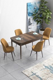 Resim Canisa Concept Han Serisi 70x114, Açılabilir Mdf Mutfak Masa Takımı, Barok Ahşap Desen Masa Ve 4 Cappucino Sandalye 