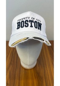 Resim Boston Nakışlı Eskitme Vintage Model Pamuklu Cap Şapka Beyaz 