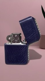 Resim Basarideri İtalyan Derisi Çakmak Kılıfı ve Zippo Tip Metal Çakmak Seti - Gazsız Gönderim (Platin Mavi) 
